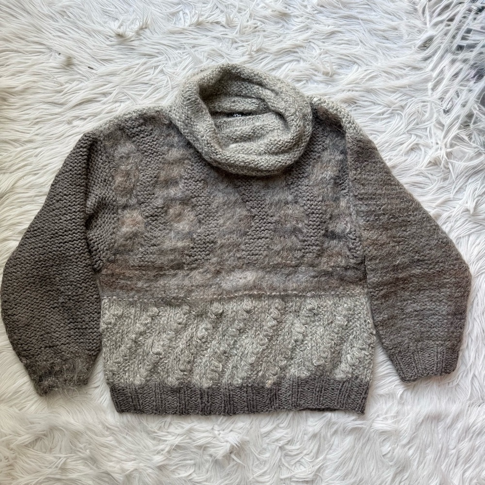 Vintage 80s Cozy Hand Knit Cowl Neck Sweater Imari Italy Artsy Unique Rare HTF